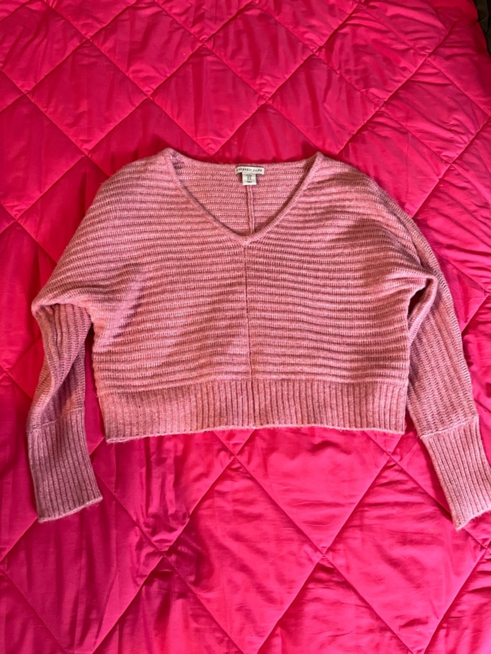 Sincerely Jules Dusty Rose V-Neck Ribbed Cropped Sweater
